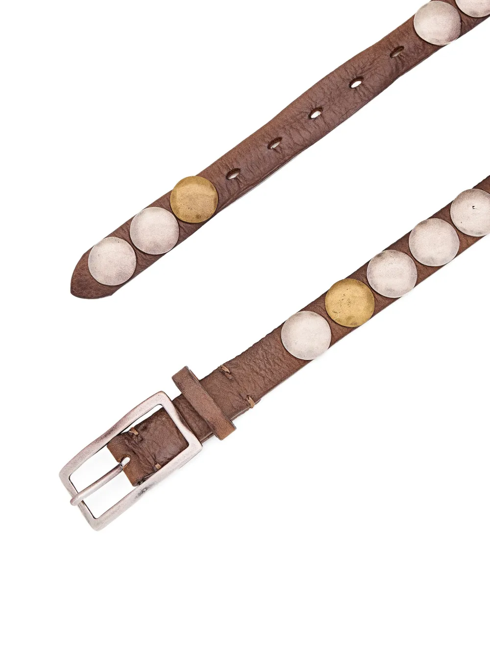  Reptile's House Rectangular Buckle Studded Leather Belt - Brown 