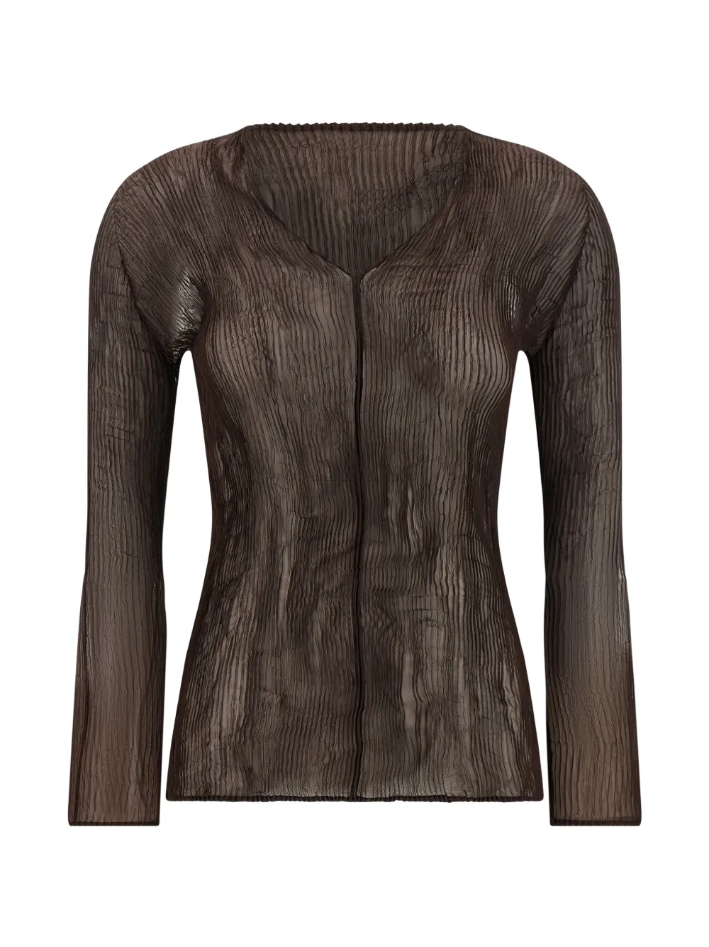 Issey Miyake pleated V-neck sweater - Brown