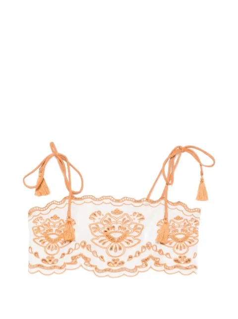 FARM Rio Tropi embroidered tassel-detail top