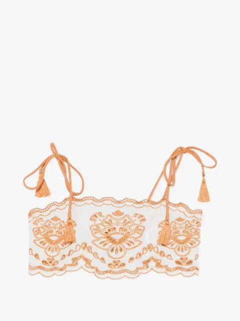 FARM Rio Tropi embroidered tassel-detail top
