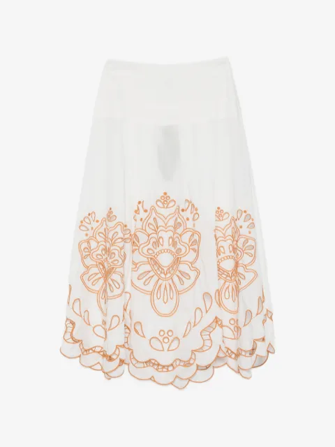 FARM Rio Trop floral-embroidery midi skirt