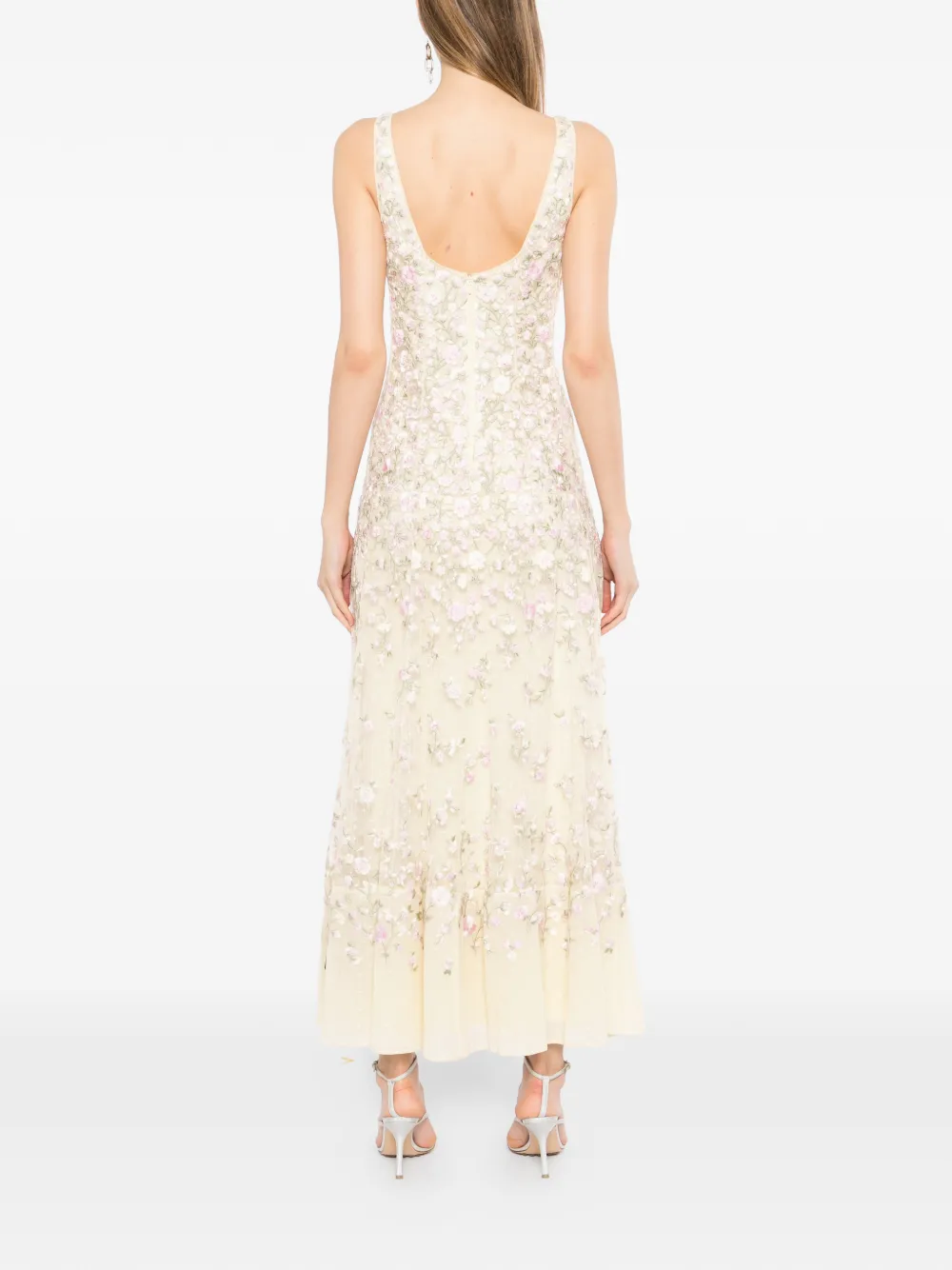 Needle & Thread Jurk met geborduurde bloemen Beige