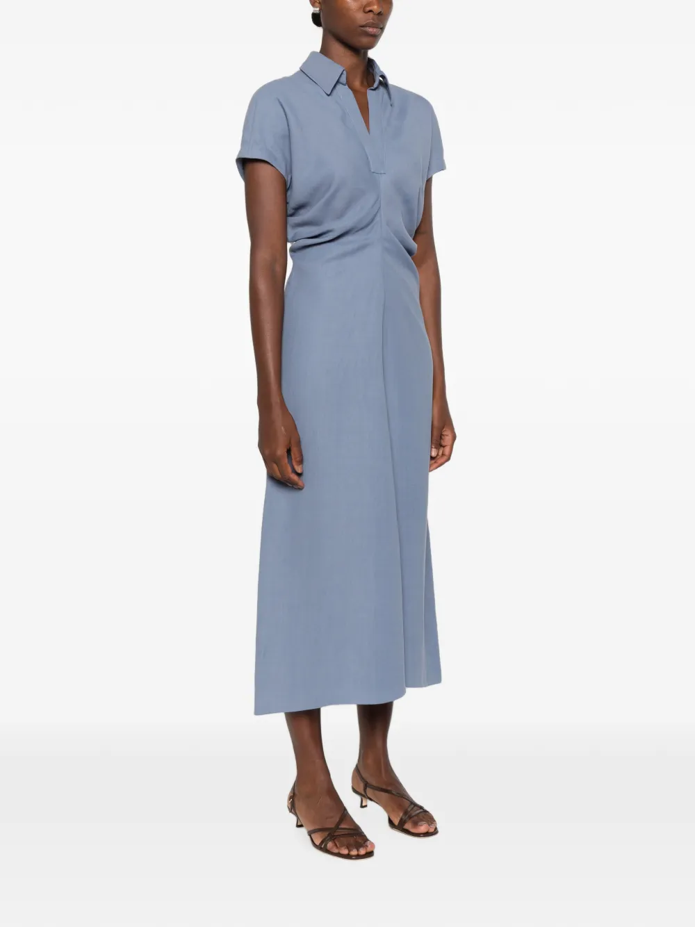 Brunello Cucinelli Midi-jurk met gesmockte taille Blauw
