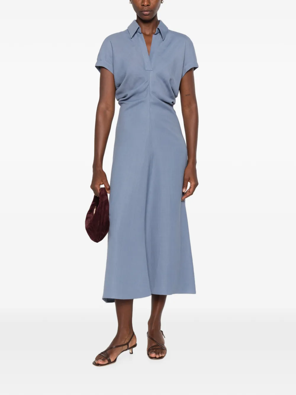 Brunello Cucinelli Midi-jurk met gesmockte taille Blauw