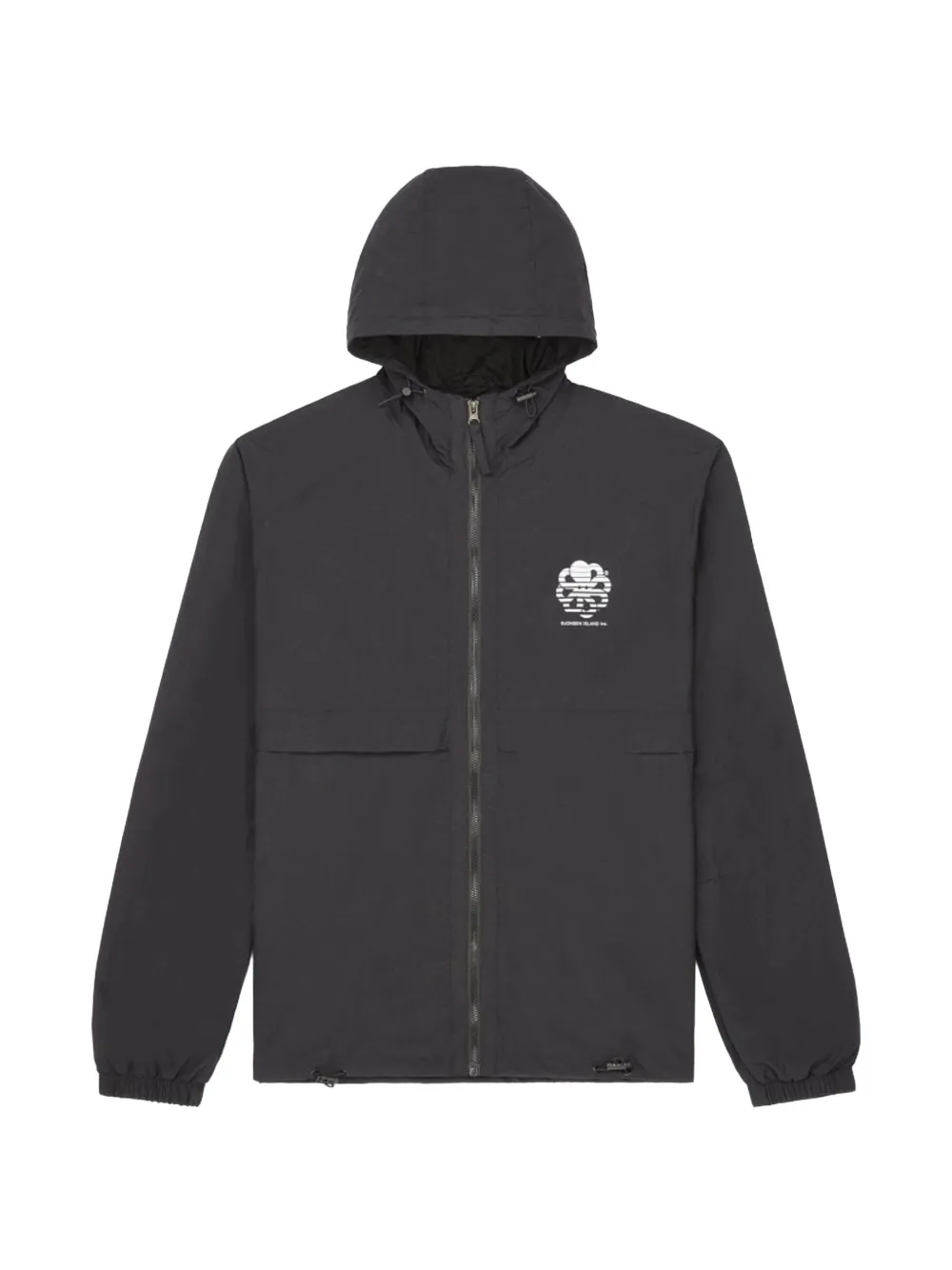 Jonsen Island Hooded Graphic Print Jacket In Black