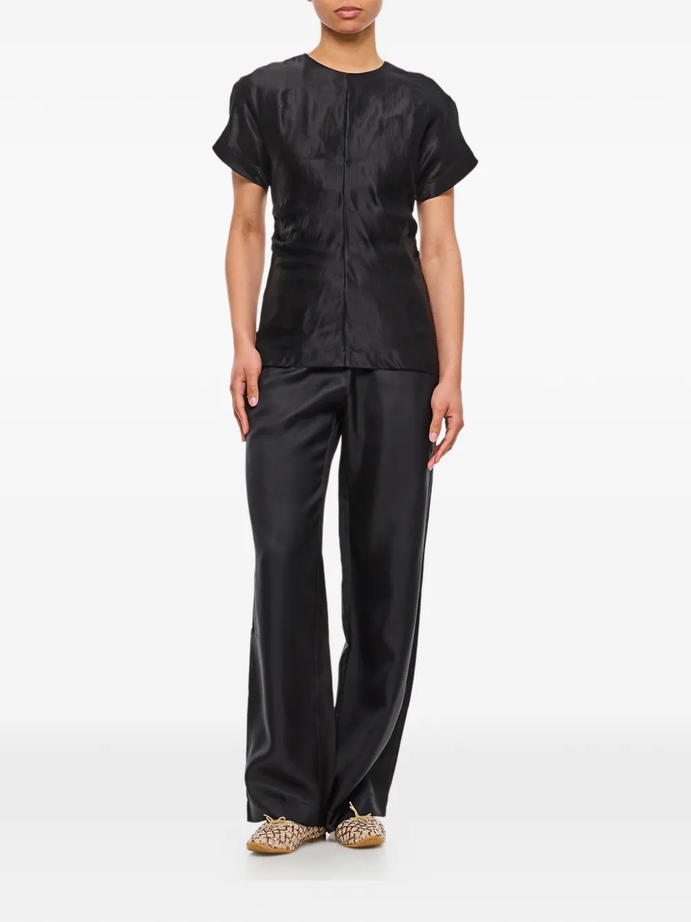Elasticated-Waistband Straight Trousers