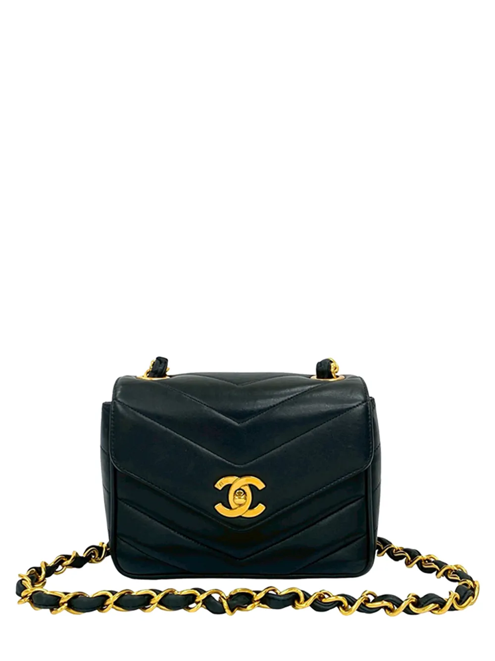 CHANEL Pre-Owned 1994-1996 Mini CC Chevron Lambskin Envelope Flap crossbody bag - Nero