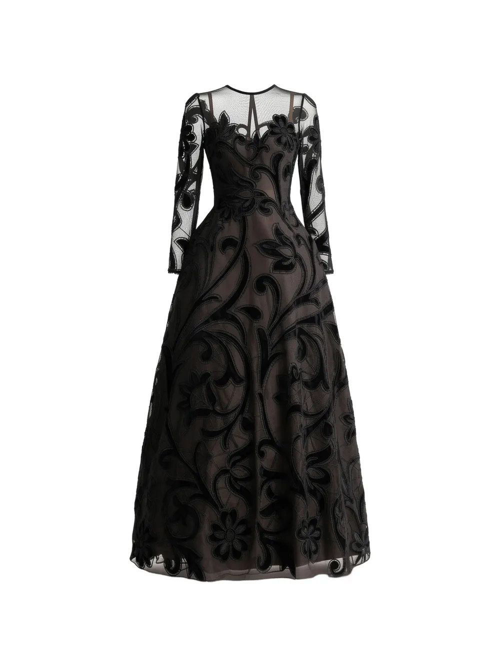 Gemy Maalouf floral-embroidered mesh gown - Black