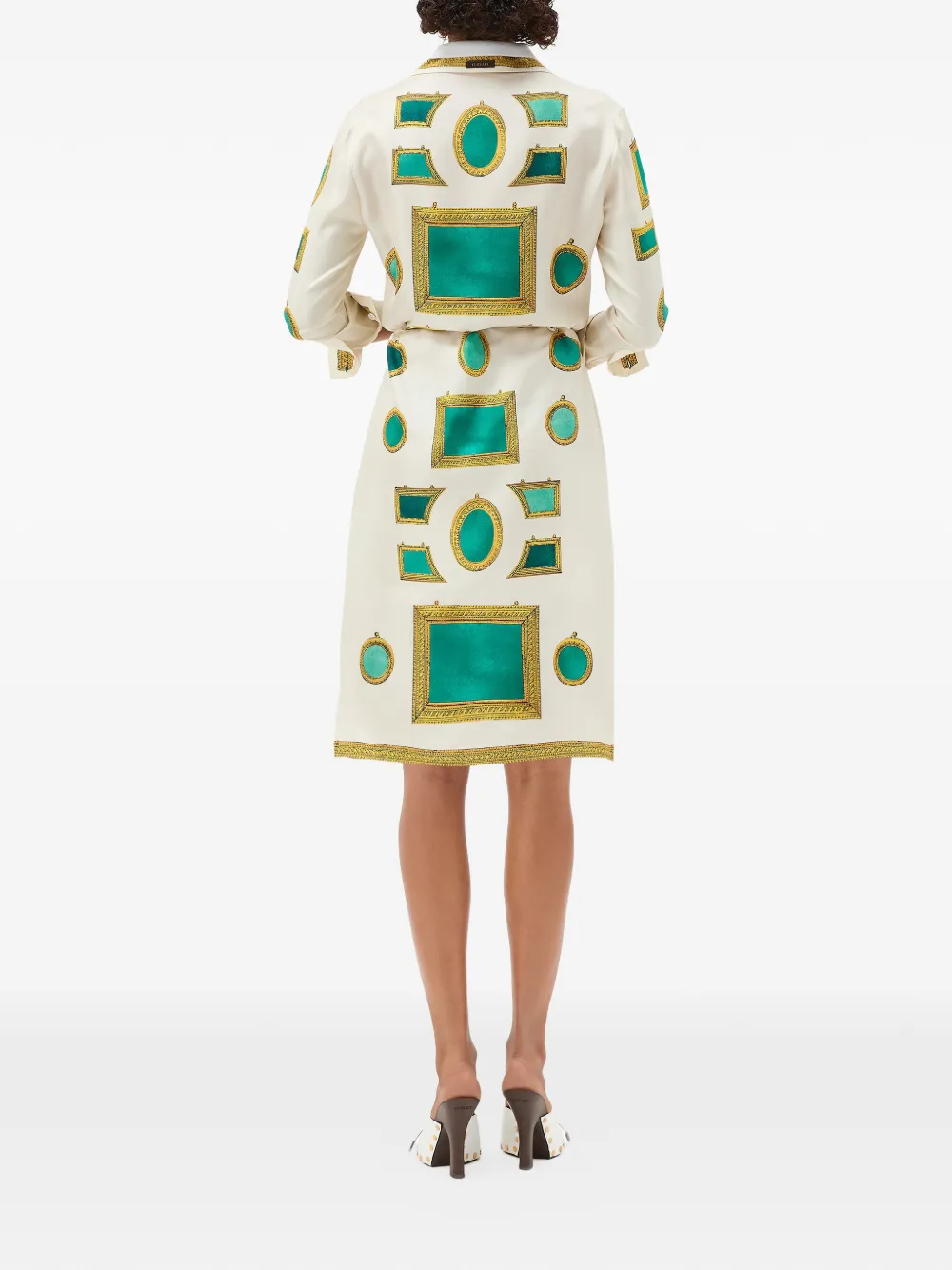 Versace Button-down mini-blousejurk met grafische print Beige