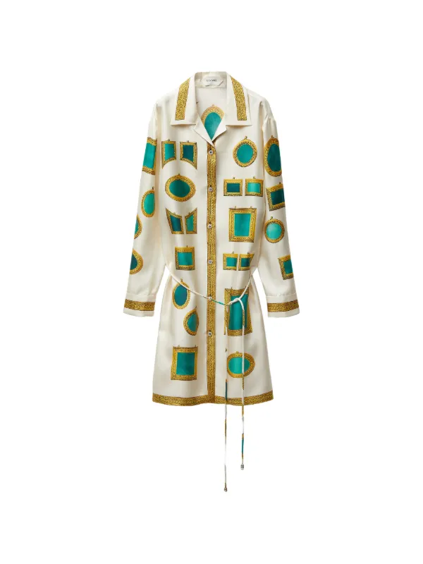 versace printed silk dress Versace Printed Silk Twill Mini Shirt Dress, Female, Brown+print, 42