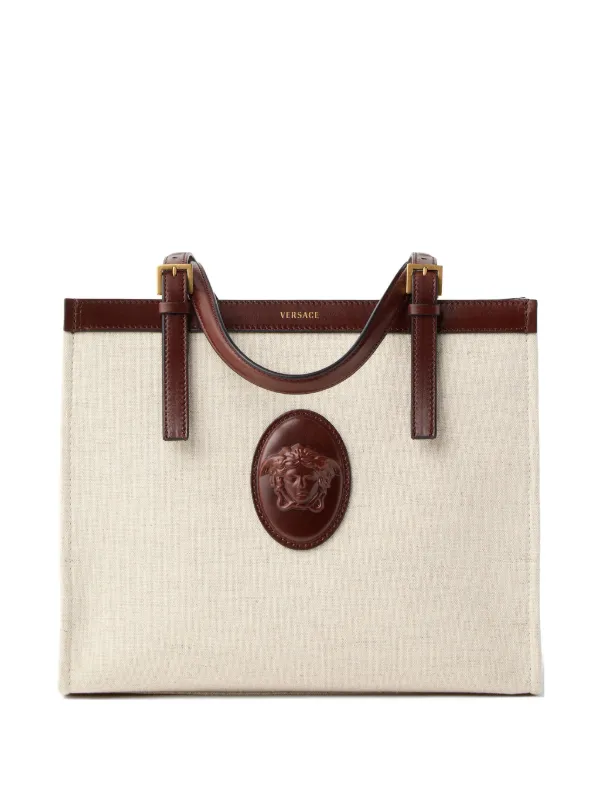 Versace Rivière Canvas Tote Bag in Neutrals