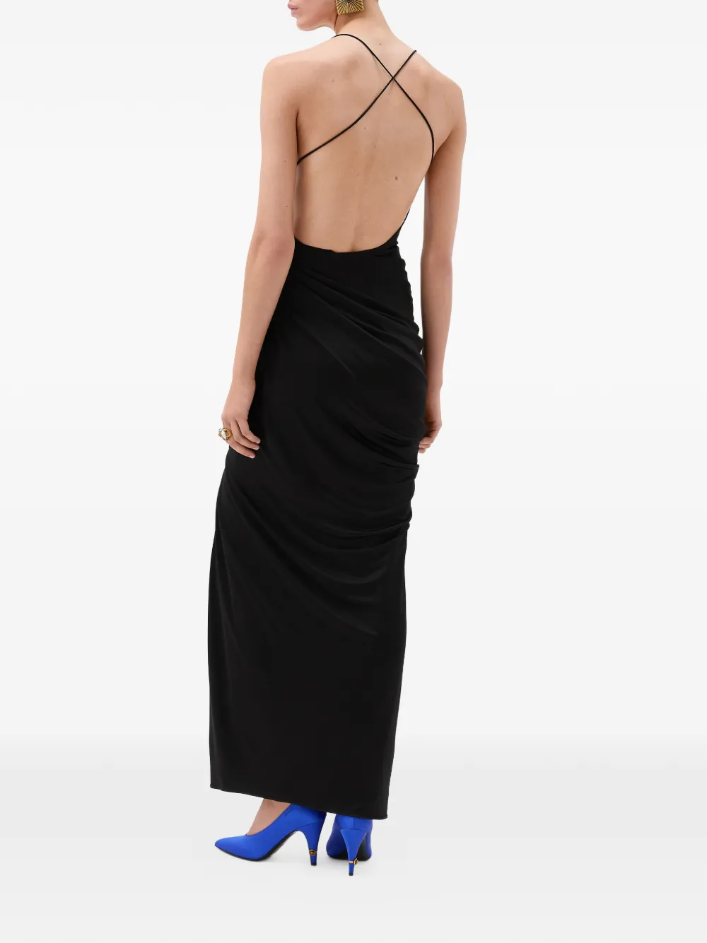 crossover strap ruched dress