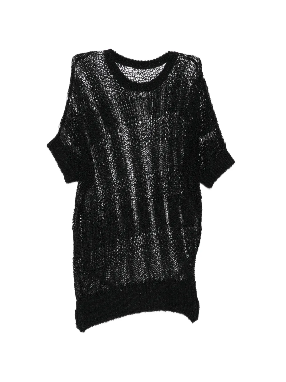 Y's plaid loose-knit asymmetric drape top