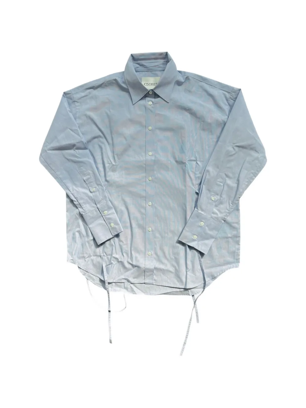 Closed button-up tie-detail cotton shirt - Blu