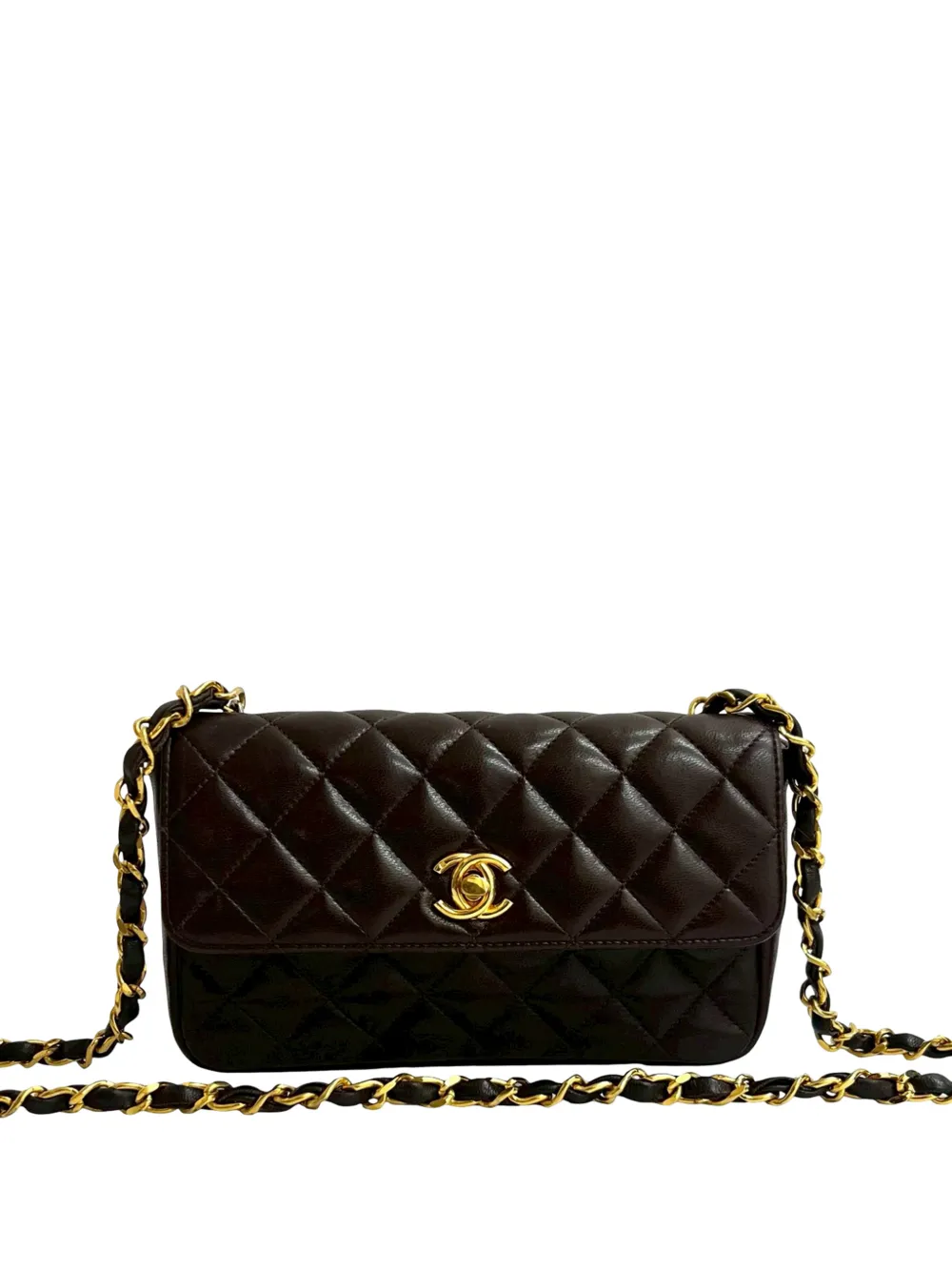 CHANEL Pre-Owned 2000-2002 Mini Rectangular CC Quilted Lambskin Single Flap shoulder bag - Marrone