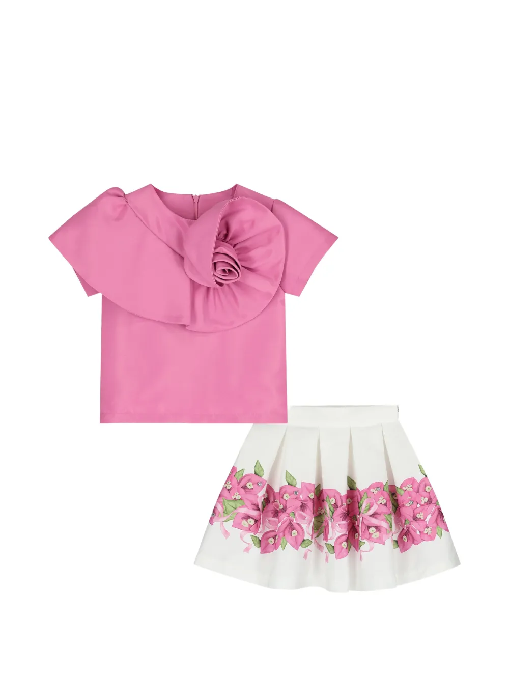 MAMA LUMA KIDS floral-print pleated skirt set - Bianco