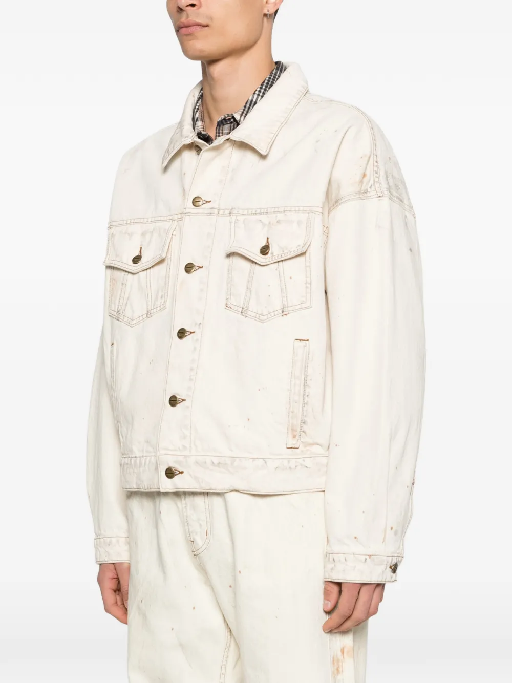  Rhude Distressed Denim Jacket - Neutrals 