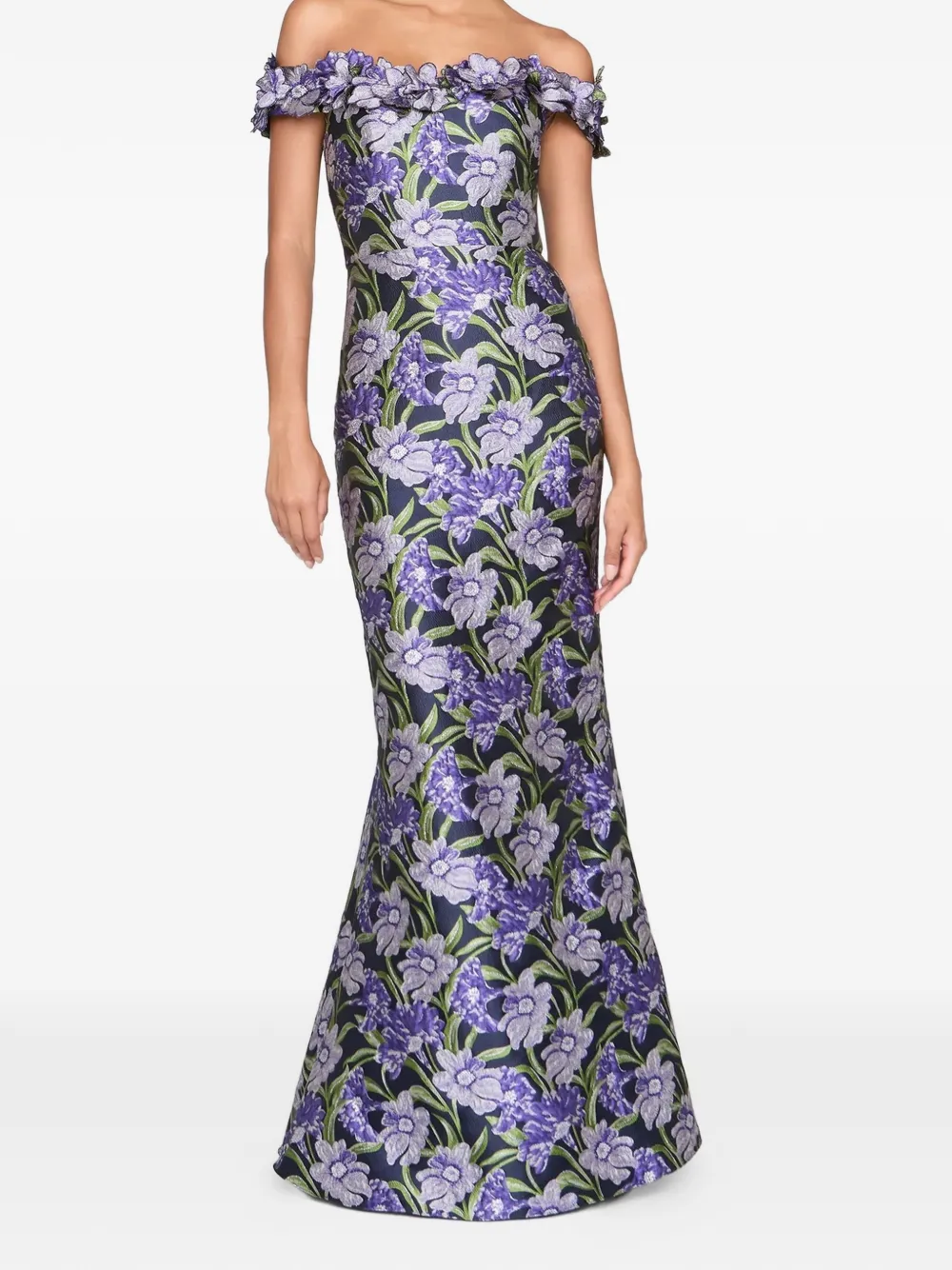 Theia Olyssia floral-print off-shoulder maxi dress - Blu