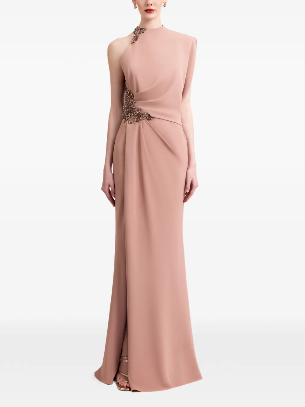 Gemy Maalouf Gedrapeerde maxi-jurk met asymmetrische hals Roze