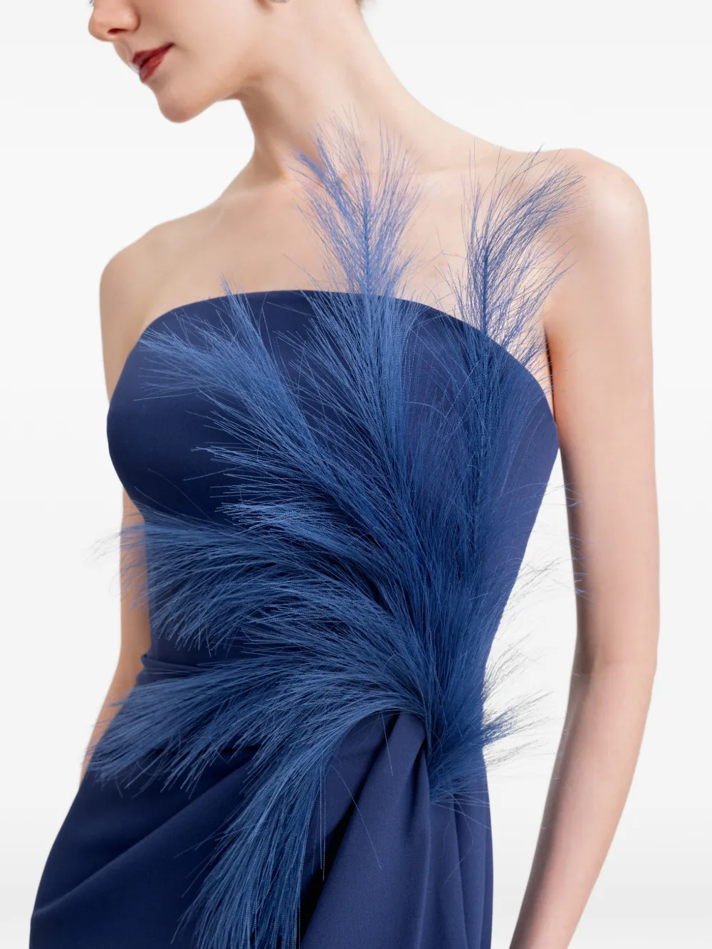 Gemy Maalouf Gedrapeerde maxi-jurk met verendetail Blauw