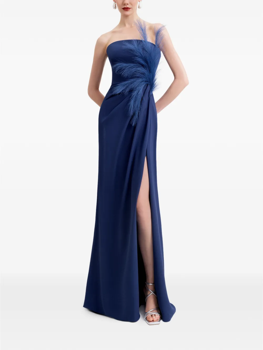 Gemy Maalouf Gedrapeerde maxi-jurk met verendetail Blauw