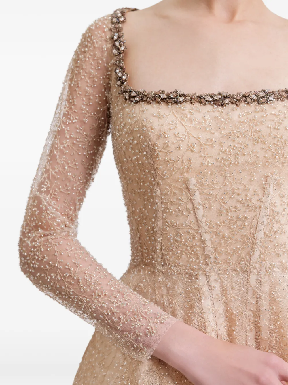 Gemy Maalouf Verfraaide maxi-jurk Beige