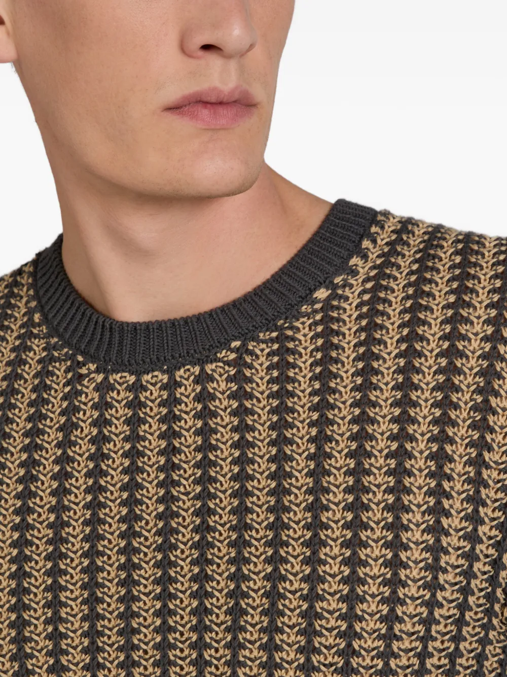 Zanone Geribbelde trui met ronde hals Beige