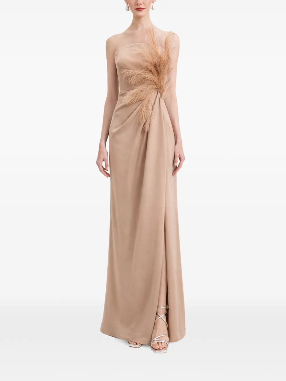 Gemy Maalouf Strapless jurk met verendetail Beige