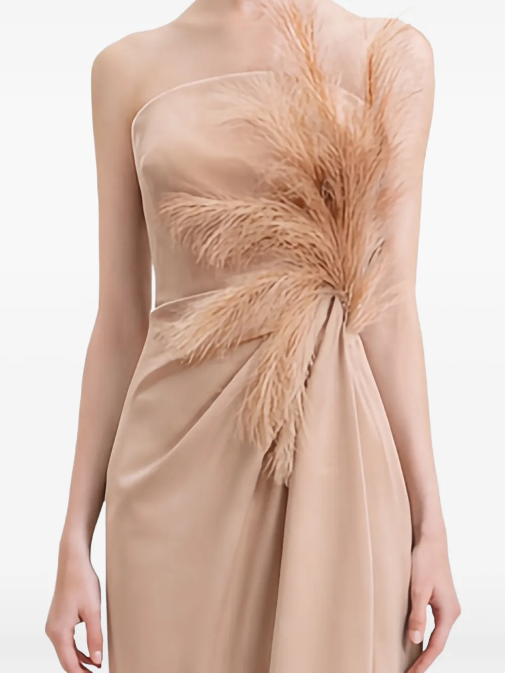 Gemy Maalouf Strapless jurk met verendetail Beige