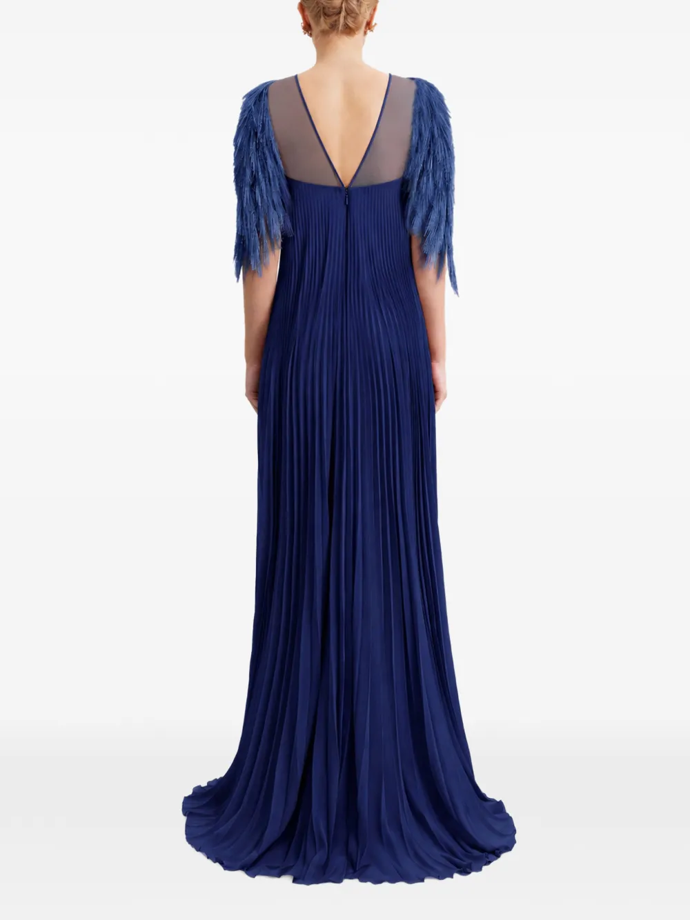 Gemy Maalouf Jurk met veren afwerking Blauw