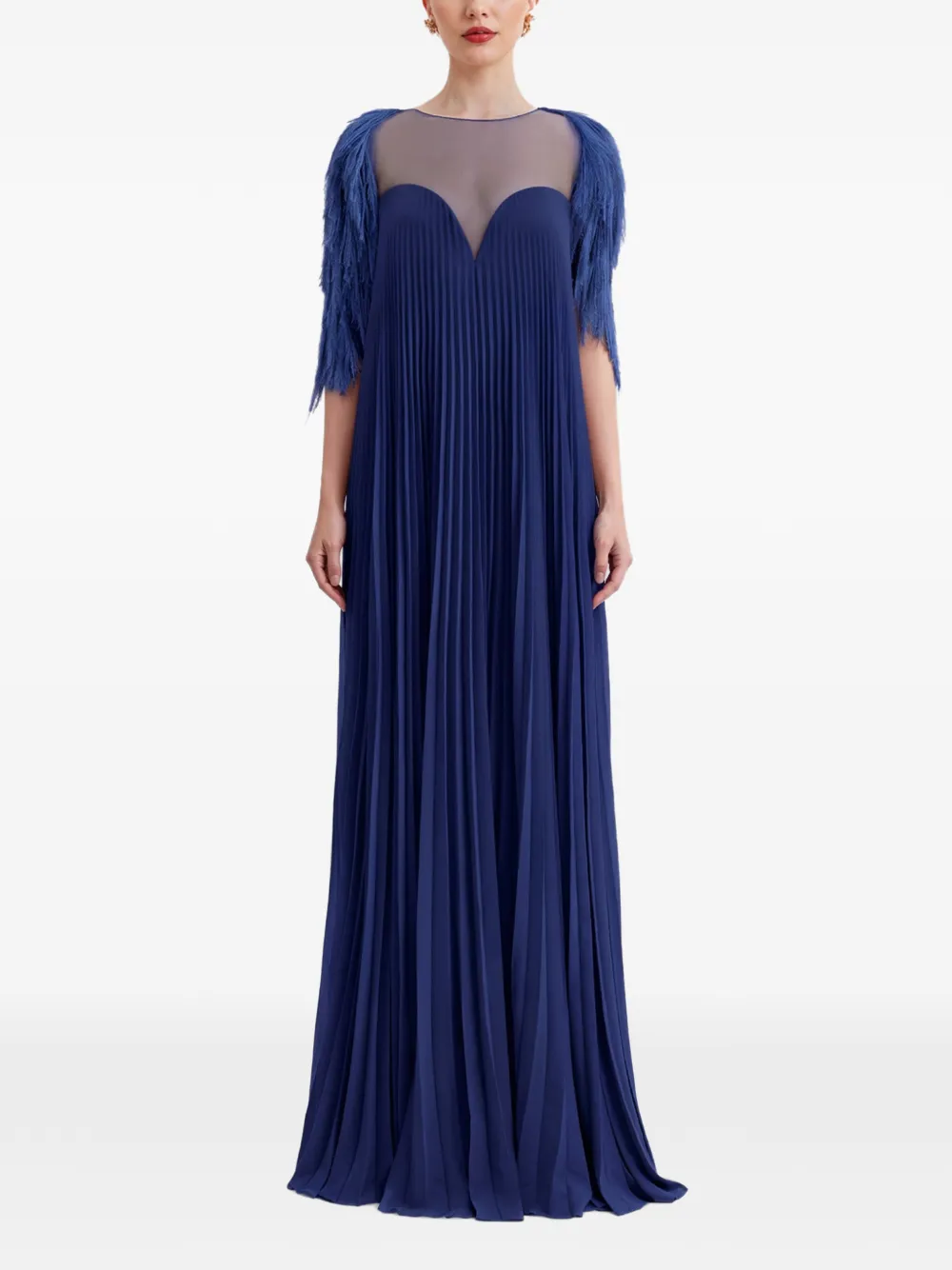 Gemy Maalouf feather-trim pleated dress
