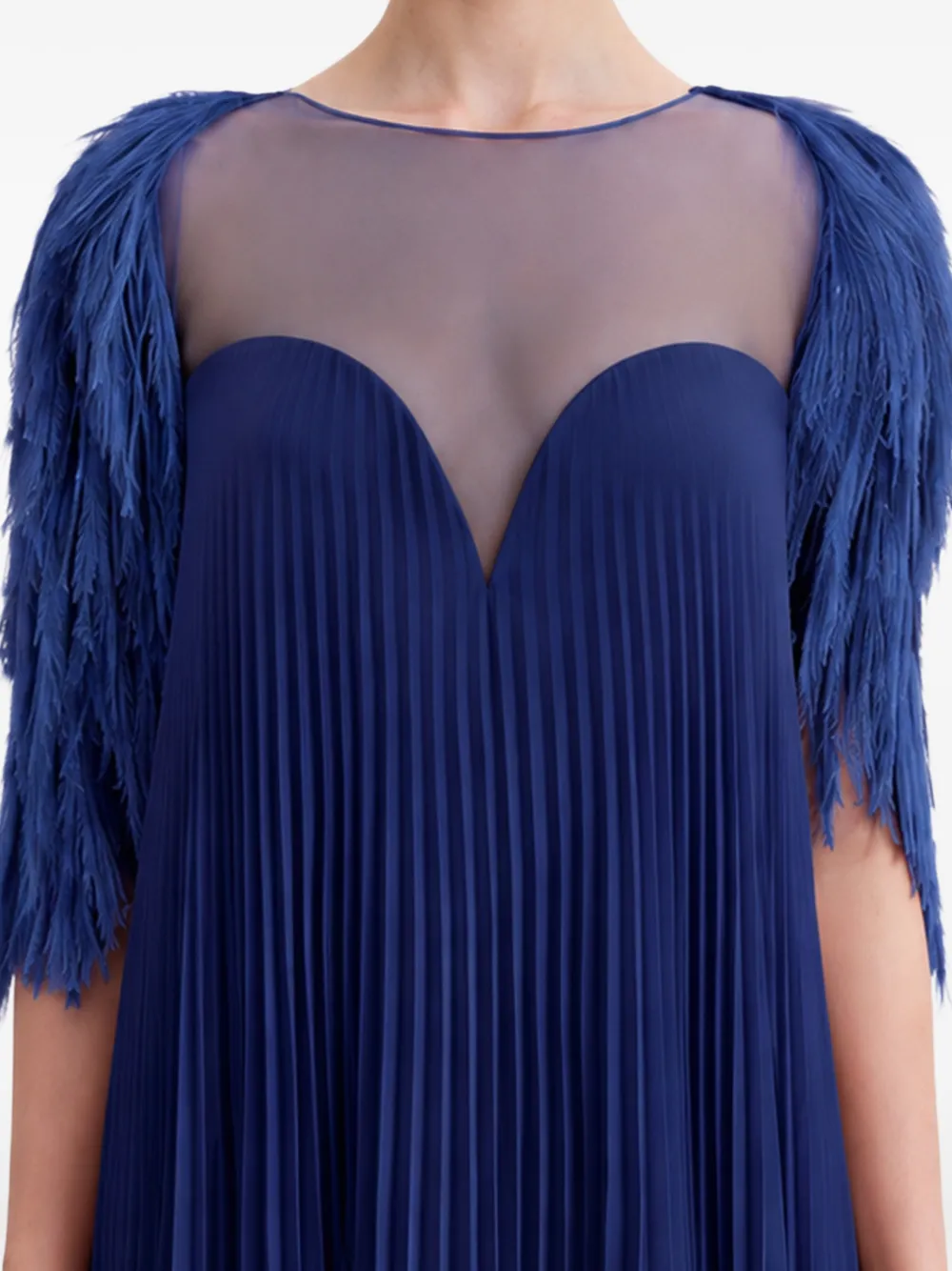 Gemy Maalouf Jurk met veren afwerking Blauw