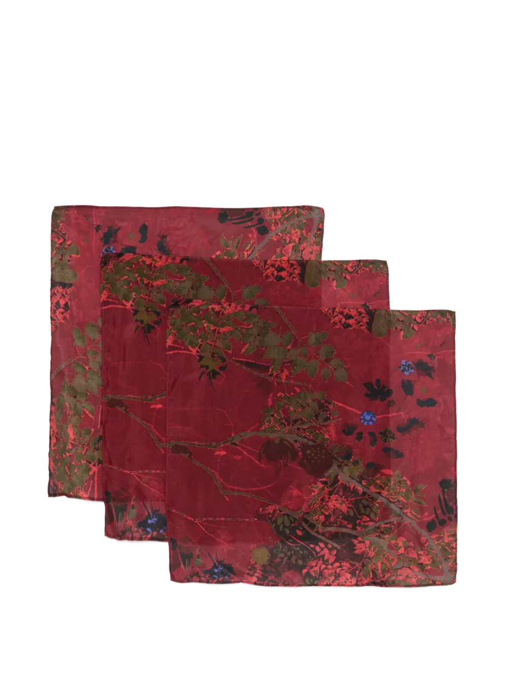 YAVI floral silk scarf (set of three) - Rosso