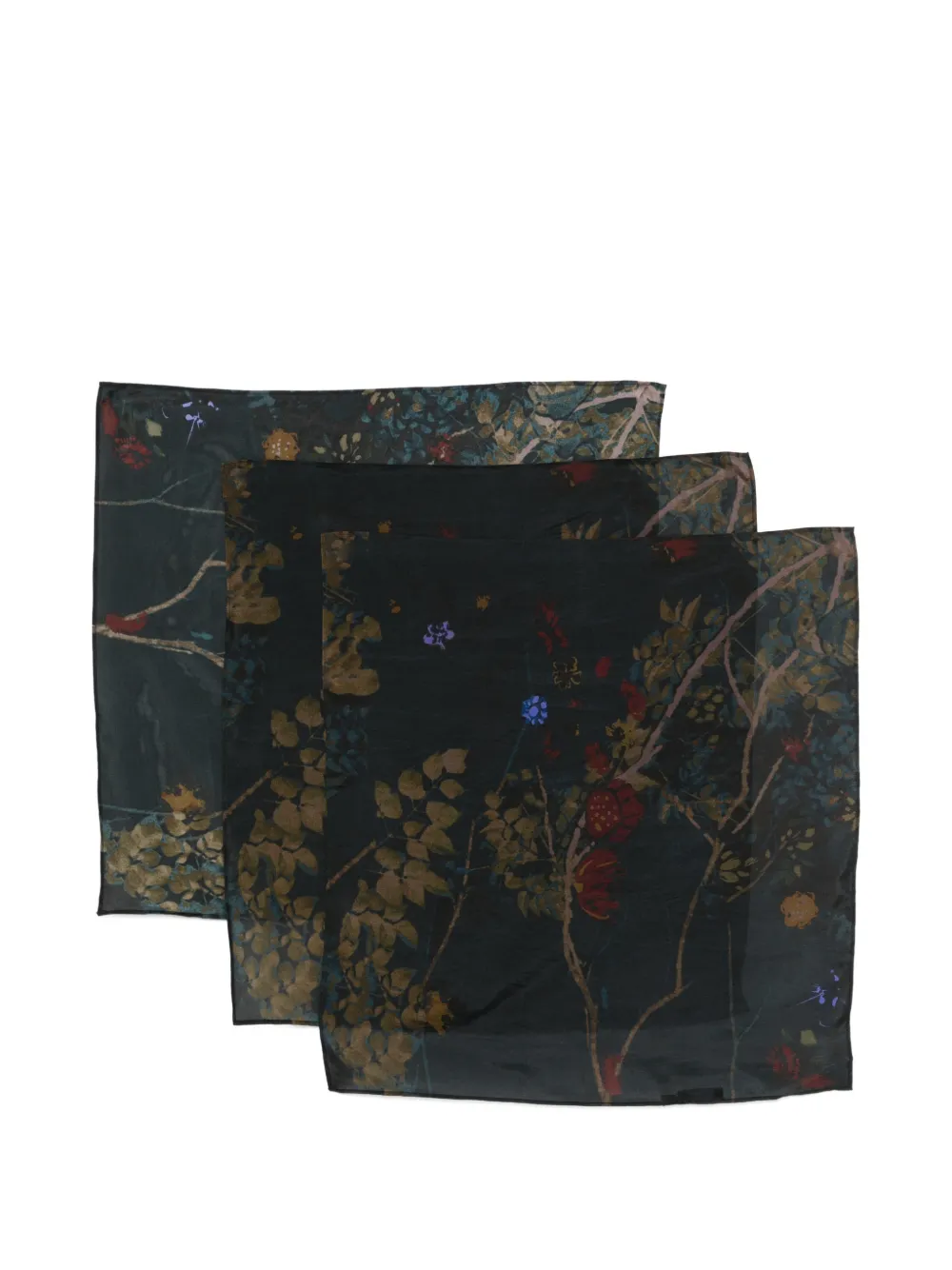 YAVI floral silk scarf (set of three) - Blau