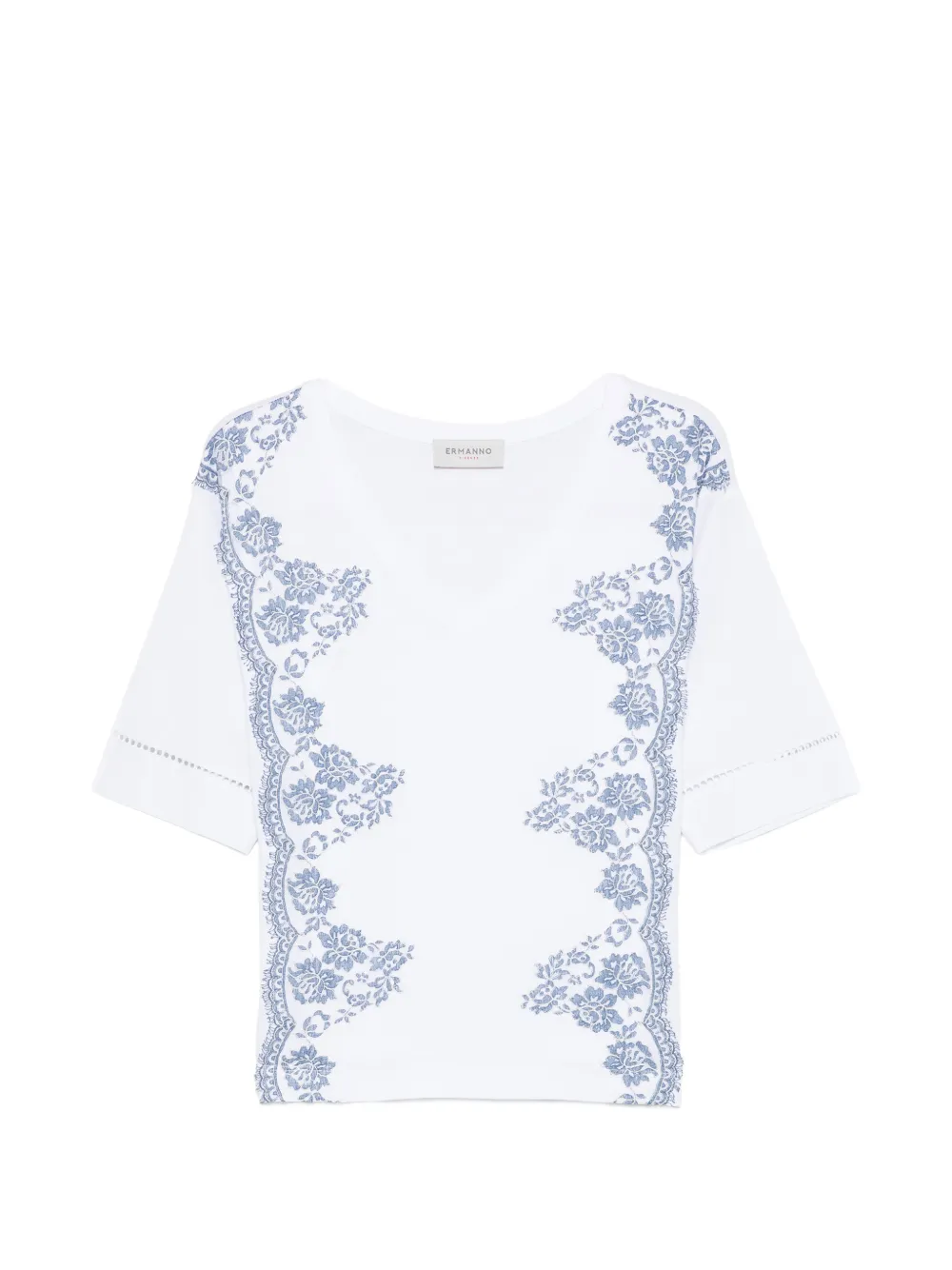 ERMANNO FIRENZE floral-print V-neck T-shirt - Bianco