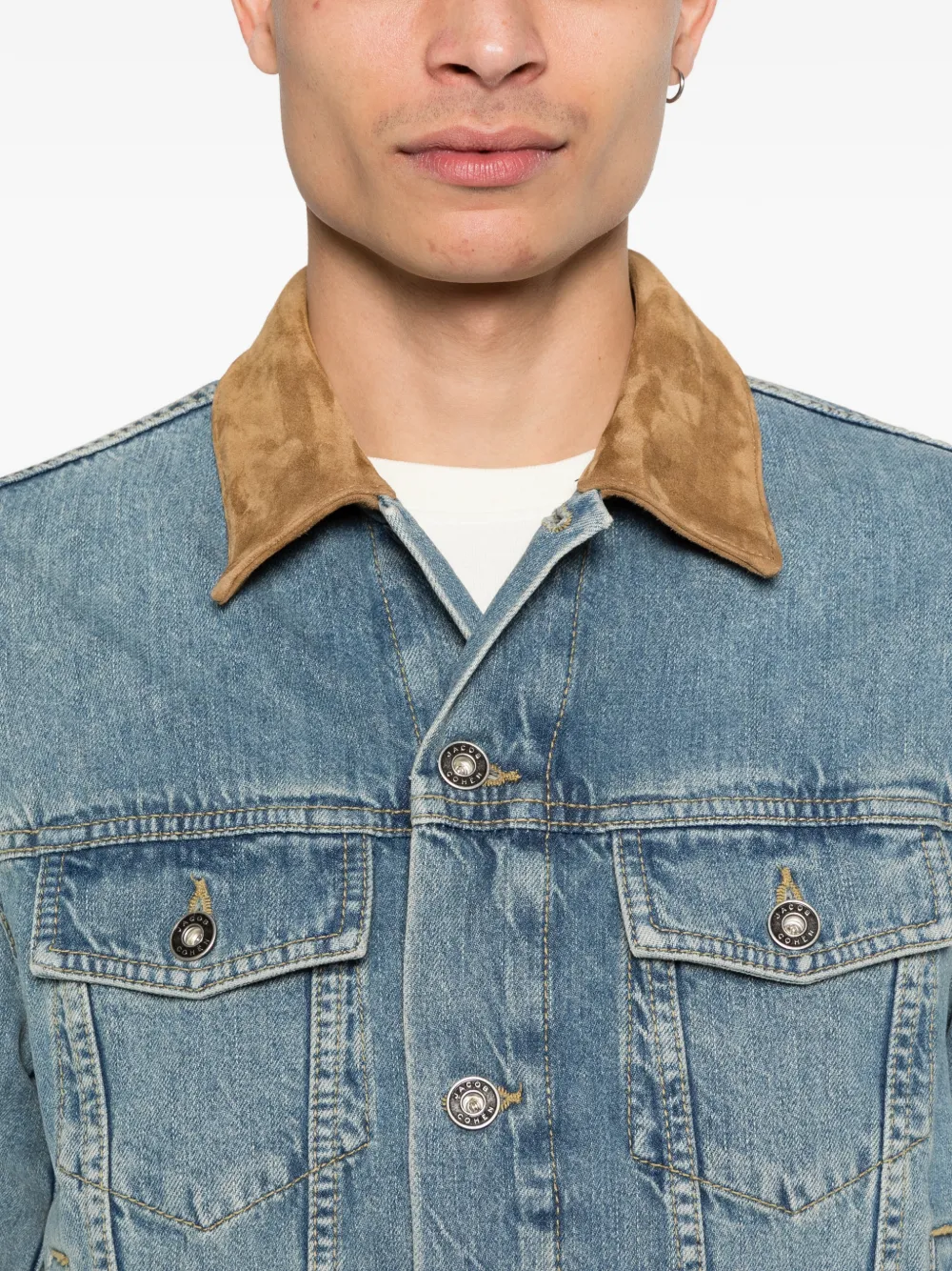 Jacob Cohën Jack met leren kraag Blauw