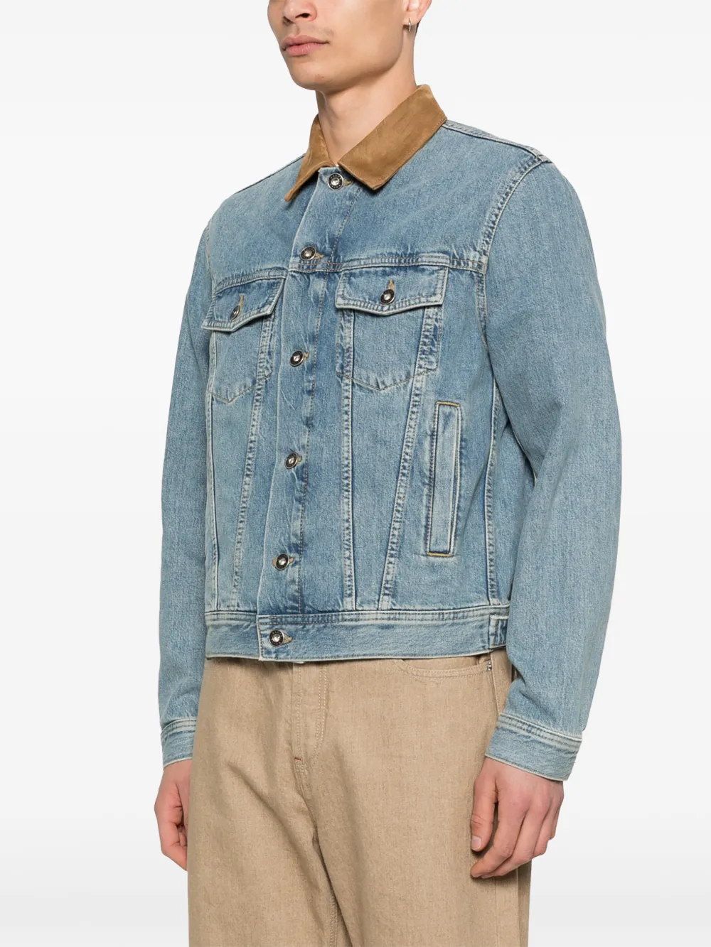  Jacob Cohën Leather-collar Jacket - Blue 