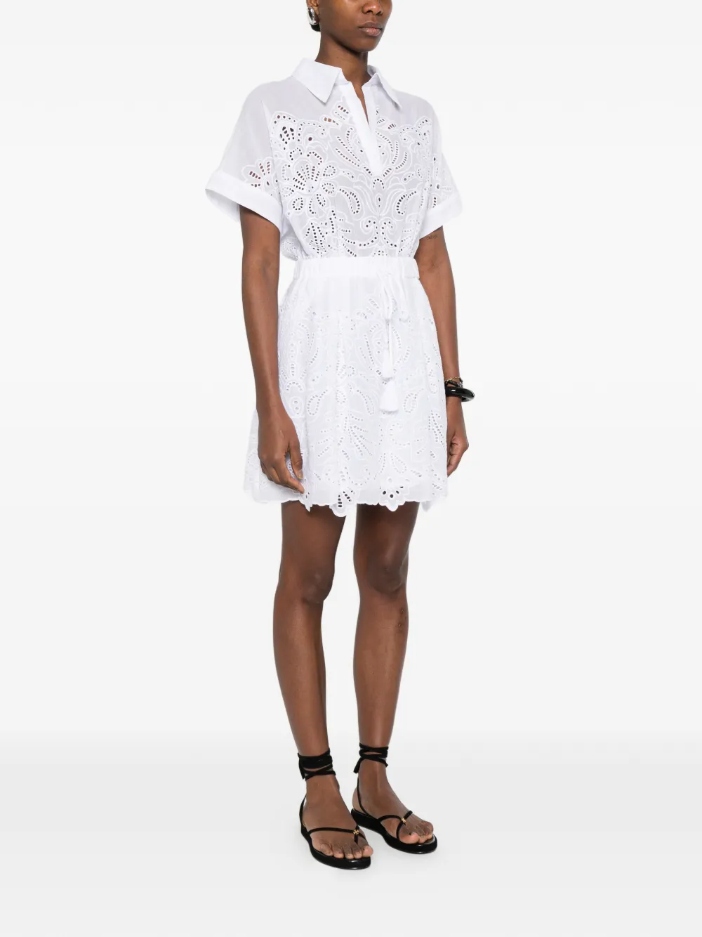  Ermanno Firenze Eyelet Drawstring Dress - White 