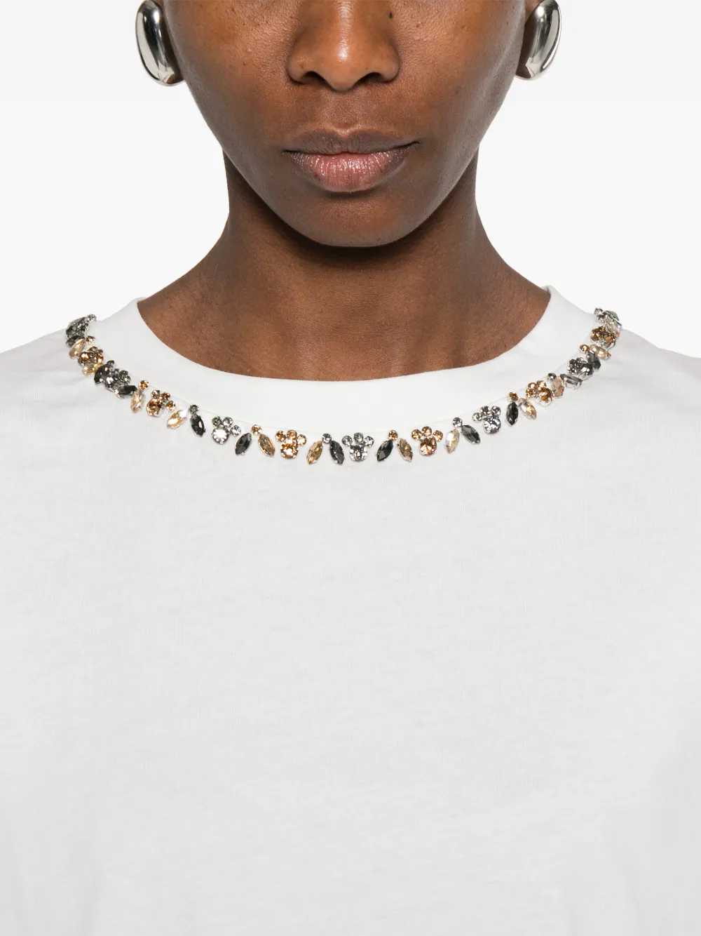 ERMANNO FIRENZE T-shirt verfraaid met pailletten en ronde hals Wit