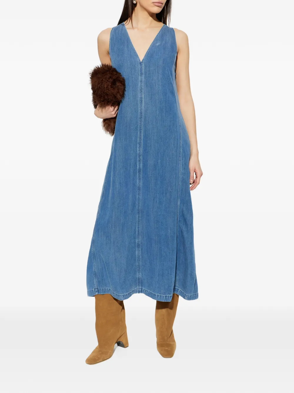 SAMSOE Saskylar mouwloze denim maxi-jurk met V-hals Blauw