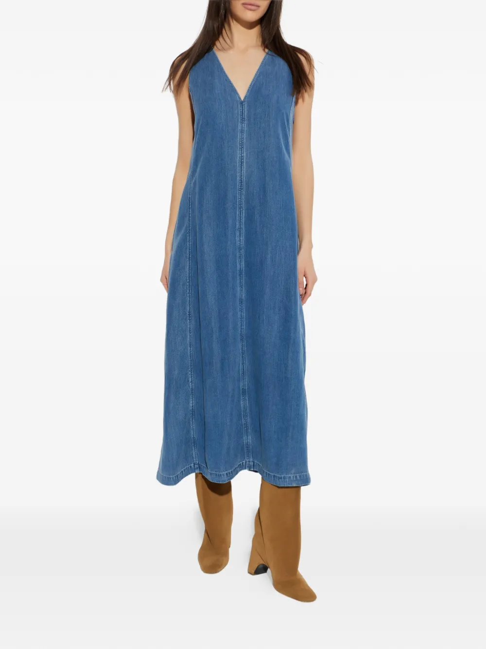 SAMSOE Saskylar mouwloze denim maxi-jurk met V-hals Blauw