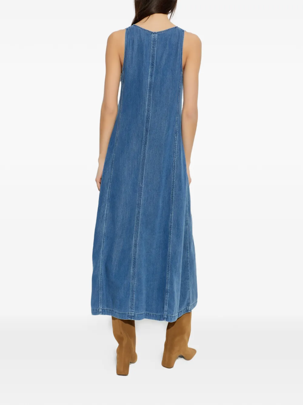 SAMSOE Saskylar mouwloze denim maxi-jurk met V-hals Blauw
