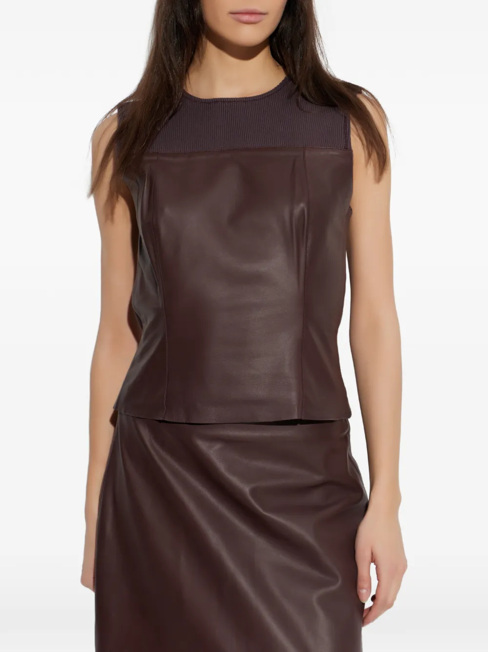 SAMSOE Sapia top met geribbeld detail Bruin