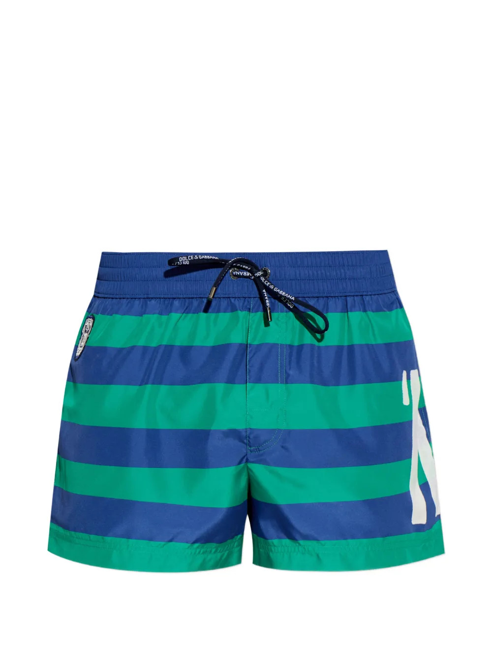 Dolce & Gabbana striped logo-patch swim shorts - Blu