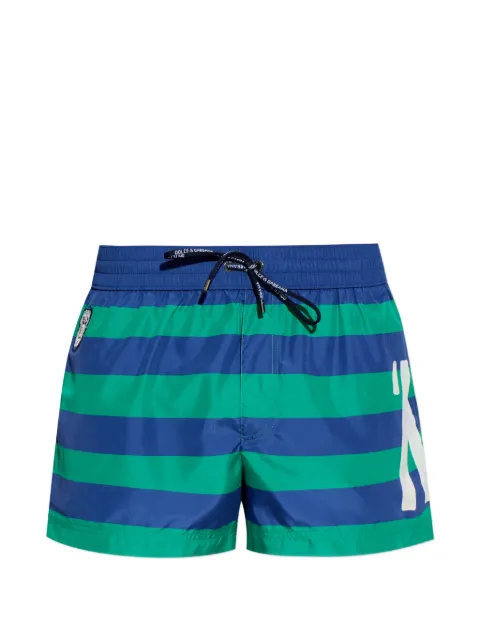Dolce & Gabbana striped logo-patch swim shorts