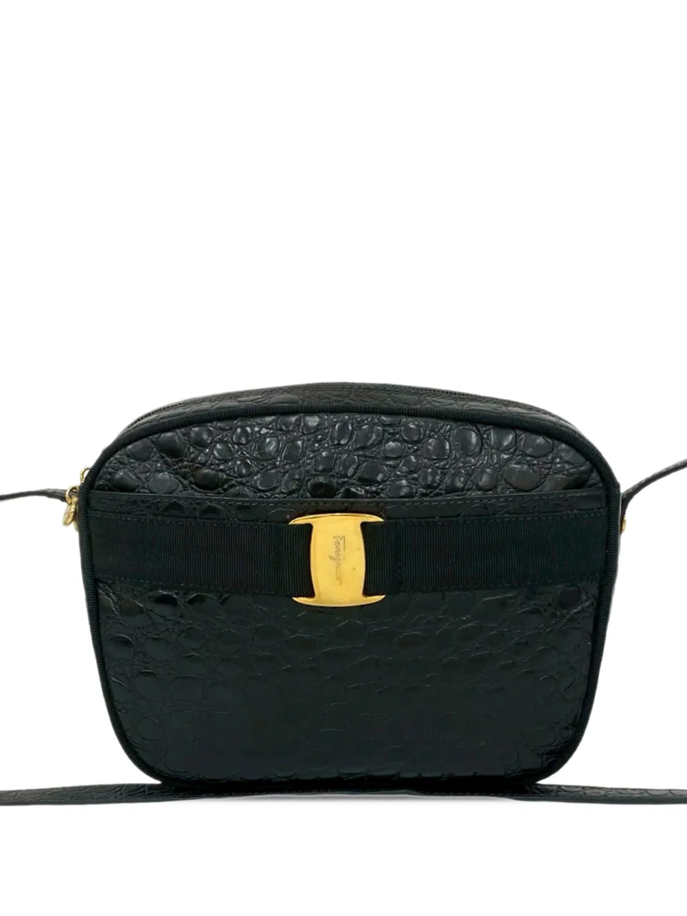 Ferragamo Pre-Owned 2010-2026 Croc Embossed Calfskin Vara crossbody bag - Nero