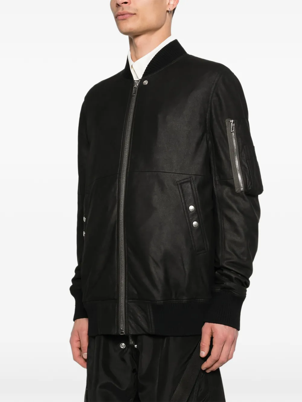 Rick Owens Classic Flight Button Bomber Jacket | Black | FARFETCH RO
