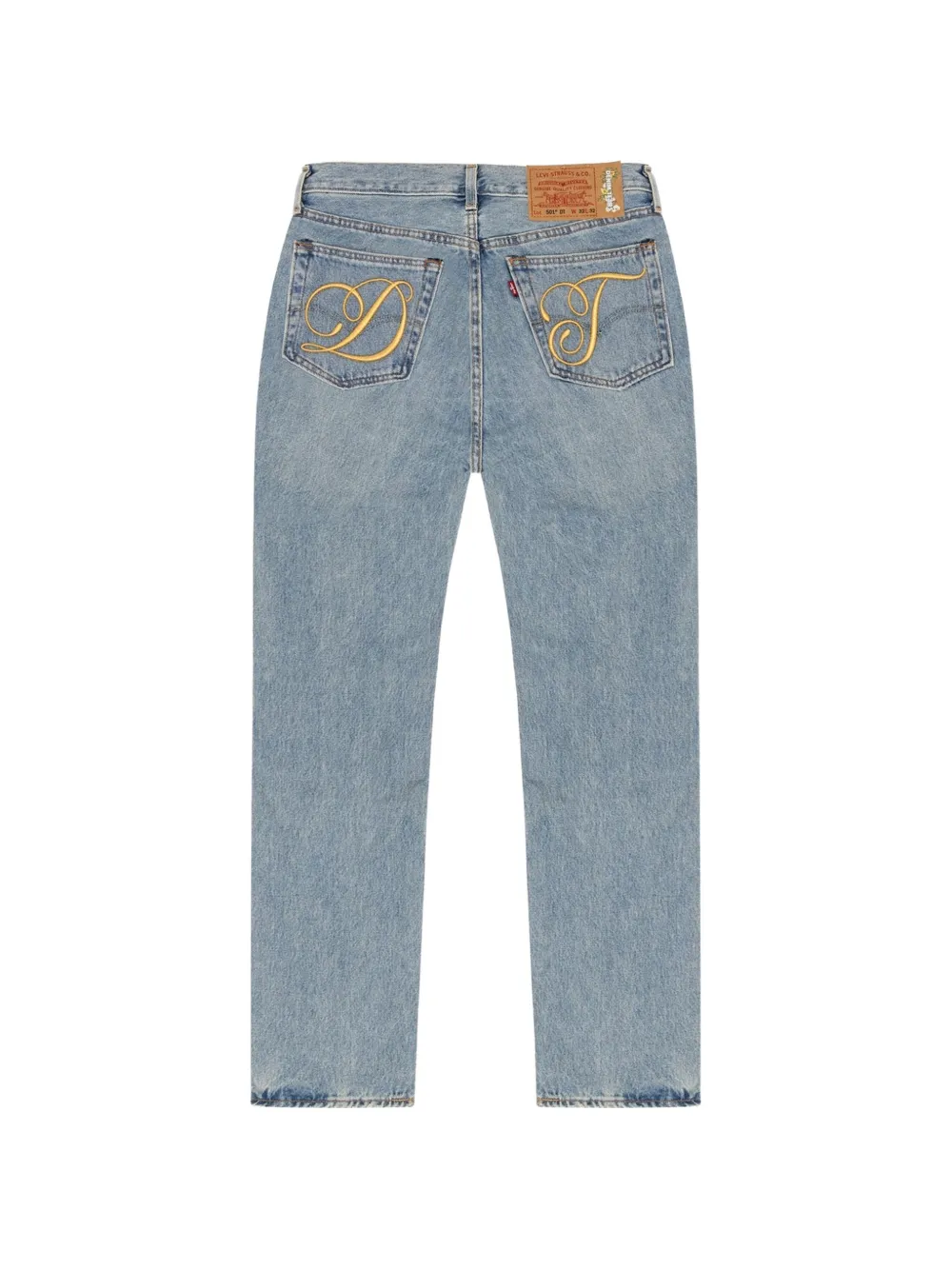 Denim Tears x Levi's Script 501 logo-patch jeans Blauw