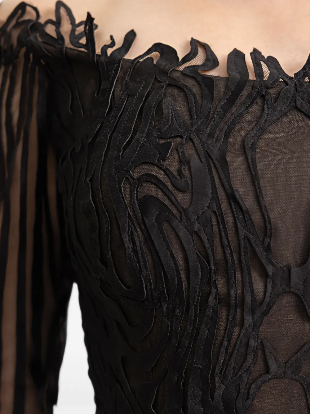Gemy Maalouf Off-shoulder maxi-jurk met lange mouwen Zwart