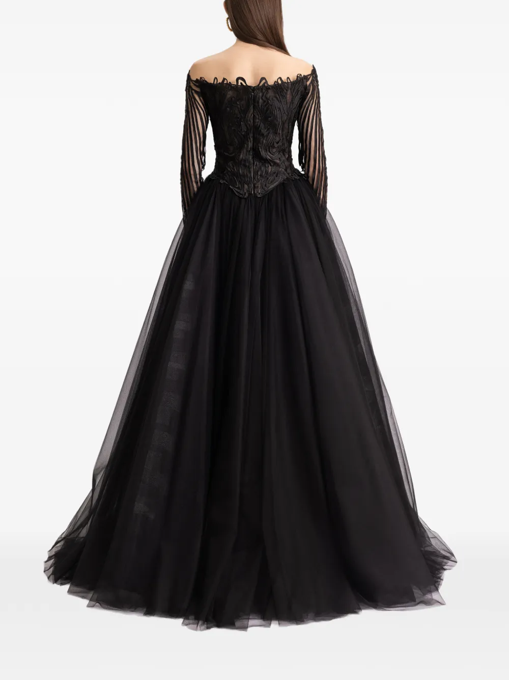 Gemy Maalouf Off-shoulder maxi-jurk met lange mouwen Zwart